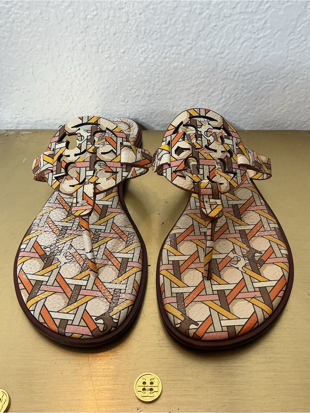 Tory Burch Neutral Multi Geometric Printed Thong Sandals